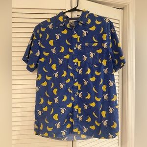 Men’s Large Banana Short Sleeve Button Up Collard Shirt Hawaiian Party